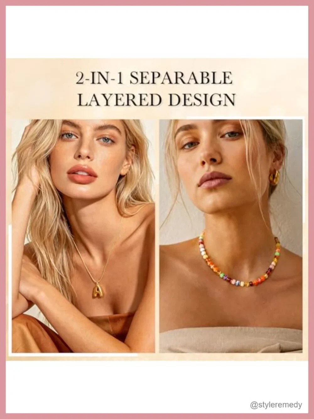 Layered Initial Necklace Set: 14K Gold Plated Bubble Letter Pendant & Acrylic